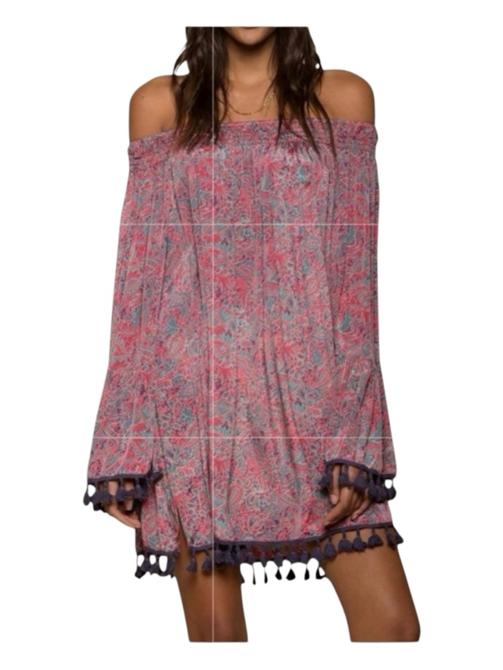 RAGA Boho Inspired Off-Shoulder Dress in Dusty Rose Pink Color, Size L.